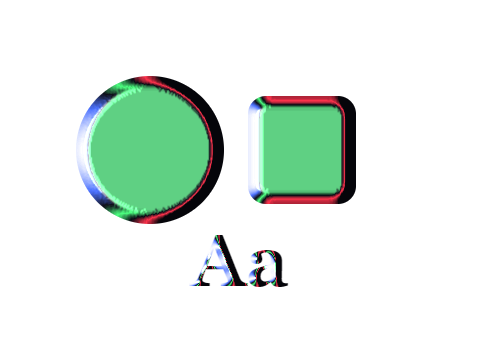 Rainbow Chrome applied to a shape and a letterform