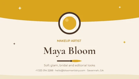 Mustard and cocoa makeup artist card