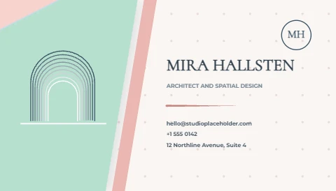Monoline architect card with a pastel diagonal