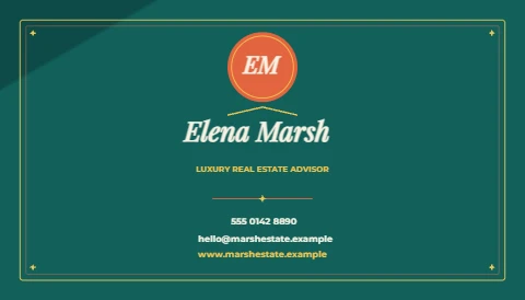 Elegant realtor card in teal, coral and gold