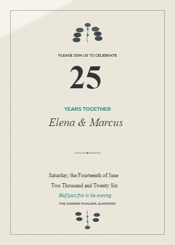 Twenty Five Years, Botanical Anniversary Invite