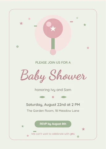 Rattle and confetti baby shower invite