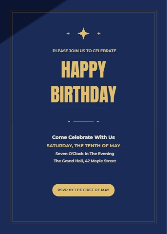 Navy and Gold Birthday Invite