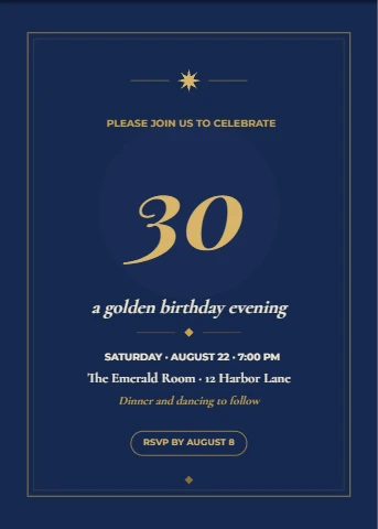 Thirty and golden birthday invite