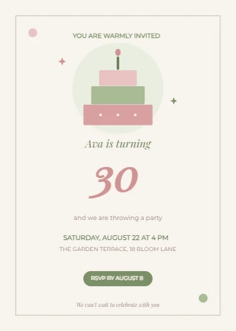 Sage and rose birthday invite