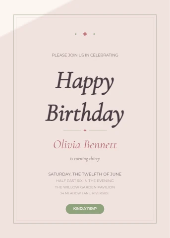 Sage and Rose Elegant Birthday Invitation