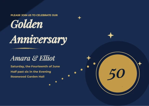 Golden Anniversary Invitation in Navy and Gold
