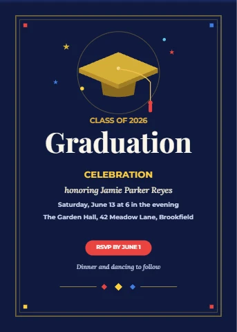 Gold Cap Graduation Invite