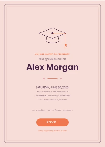 Monoline Grad Invite in Sunset & Plum