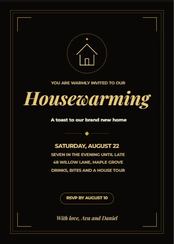 Black and gold housewarming invite