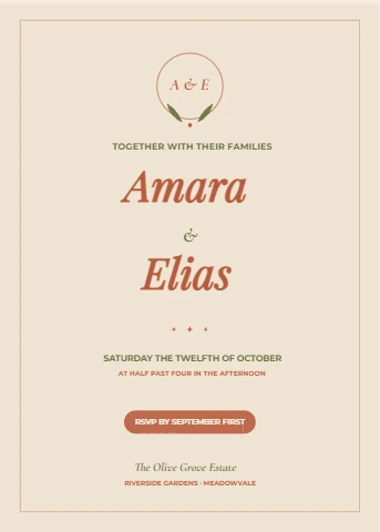 Terracotta & Olive Wedding Invite