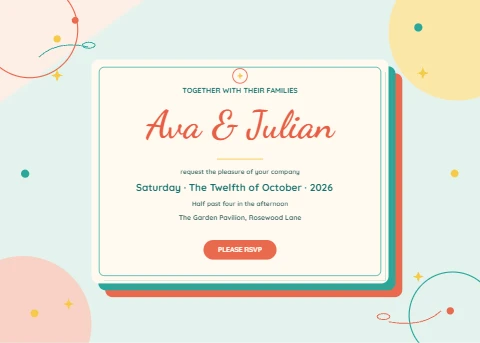 Coral and Teal Monoline Wedding Invitation