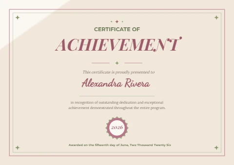 Dusty Rose and Sage Achievement Certificate