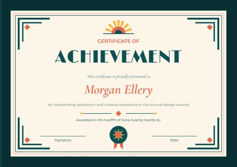 Deco sunrise achievement certificate