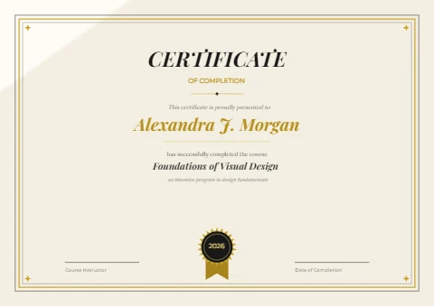 Black and Gold Course Completion Certificate