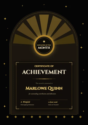 Deco Arch Employee of the Month Certificate
