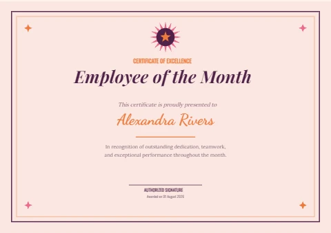 Sunset Employee of the Month Award