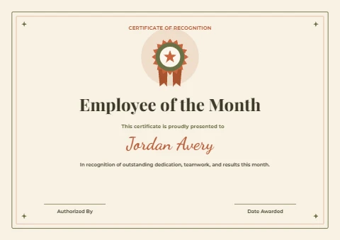 Employee of the Month, Warm Terracotta Award