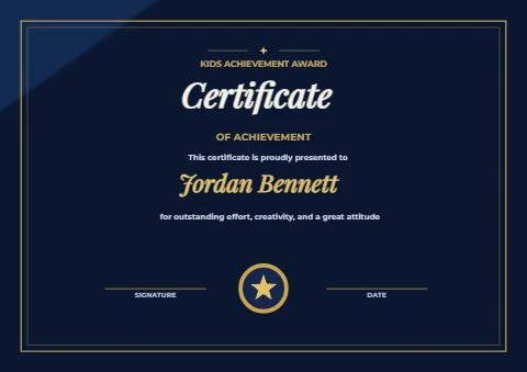 Deep Navy and Gold Kids Award Certificate