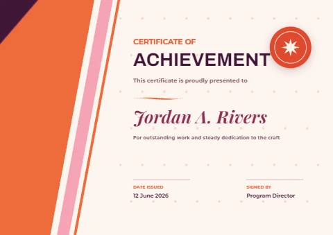 Sunset Diagonal Certificate of Achievement
