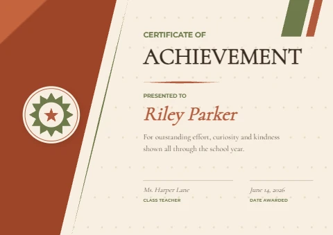 Terracotta Diagonal Kids Award Certificate