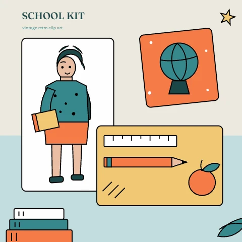 School Kit Retro Clip Art Panels
