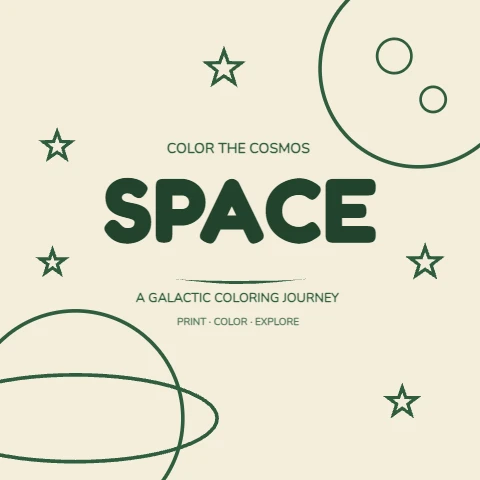 Space Coloring Page, Big Word Cosmos