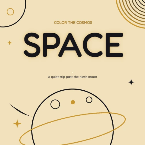 Space coloring page with one giant word