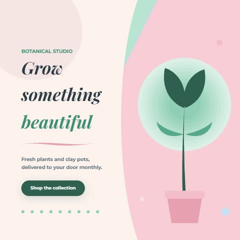 Plant shop hero with a pastel gradient panel