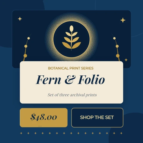 Fern and Folio botanical listing card