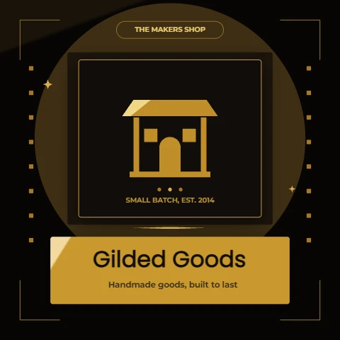 Gilded Goods shop mark, stacked black and gold cards