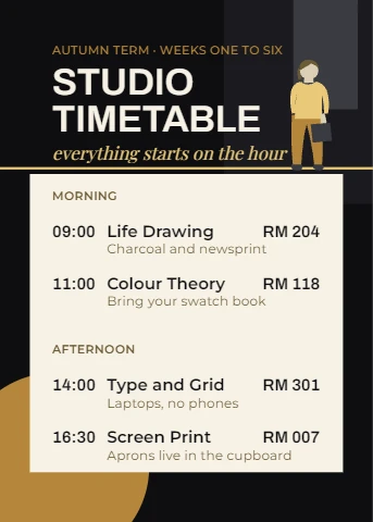 Art Deco Studio Timetable