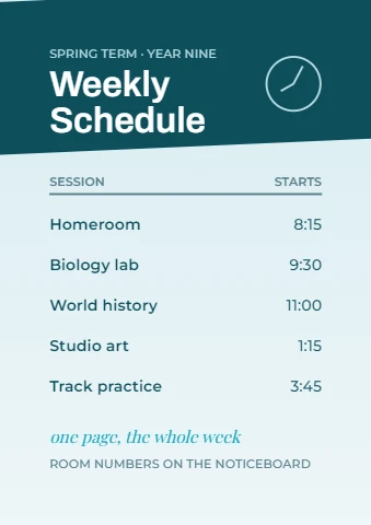 Weekly Schedule Classroom Timetable