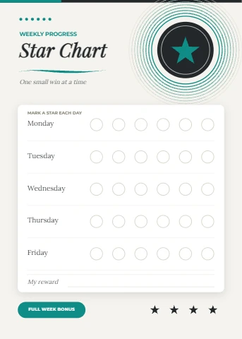 Weekly star reward chart
