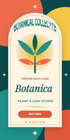 Botanical arch badge in coral and teal