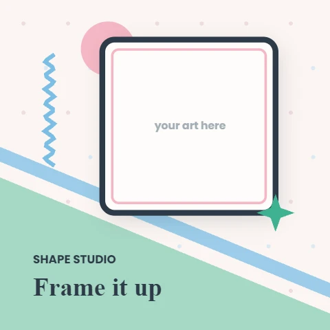 Pastel Memphis frame with a diagonal mint cut