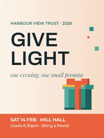 Give Light Charity Gala Flyer, Scandinavian Pixel Parcel