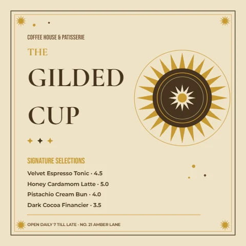 Art Deco Cafe Menu in Gold and Coffee