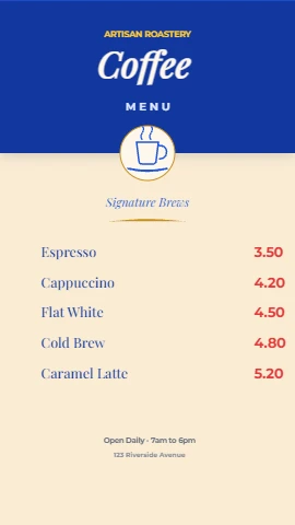 Cobalt Banner Coffee Menu