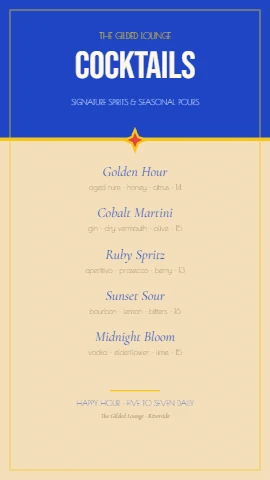Bright Pop Art Deco Cocktail Menu