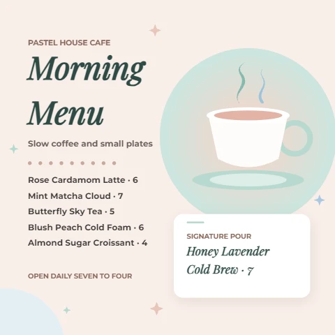 Pastel morning cafe menu