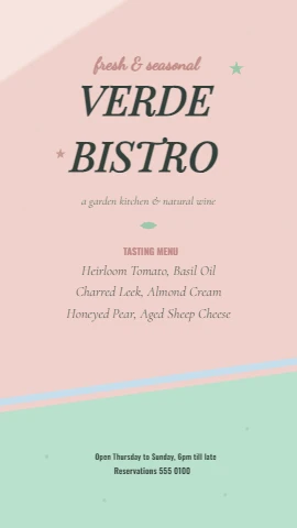 Verde Bistro, hand-drawn seasonal menu