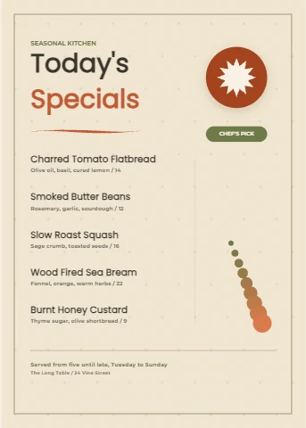 Rustic Specials Board Menu