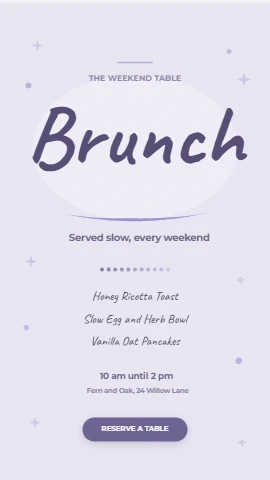 Slow weekend brunch menu