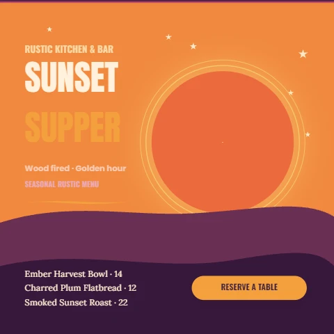 Sunset Supper Rustic Menu
