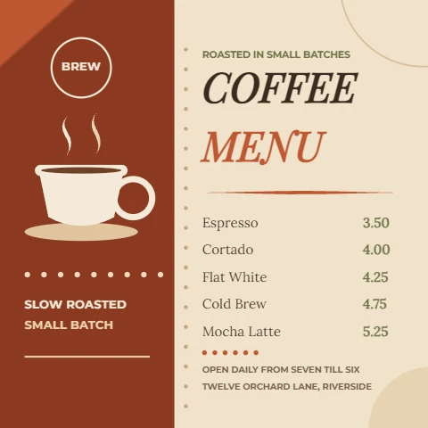 Terracotta split coffee menu