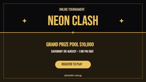 Neon Clash tournament poster in black and gold