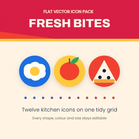 Flat food icon set with a red title band