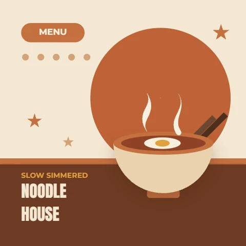 Noodle house food icon in vintage tan and rust