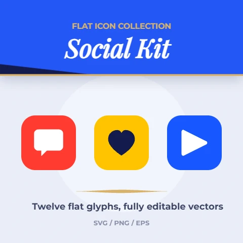 Social Kit icon set with a deep blue title band